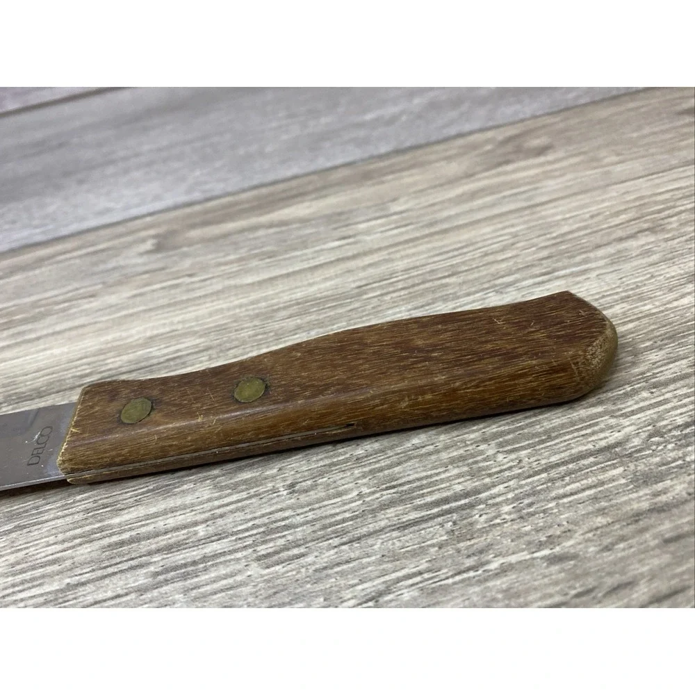 Delco Steak Knife Vintage‎ Serrated Stainless Steel Wood Handle 8.25 Inch Brass